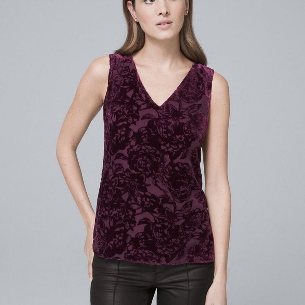 WHBM Plum Velvet Burnout Shell 0